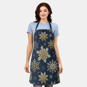 Festive Navy Blue & Gold Snowflake Pattern  Apron