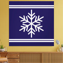 Festive Navy Blue White Racing Stripes Snowflake