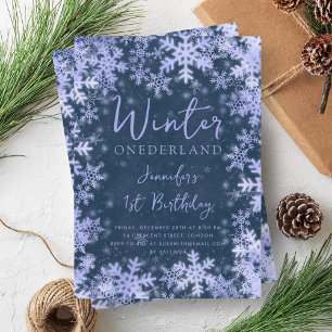 Festive Navy Blue Winter ONEDERLAND 1st Birthday  Invitation