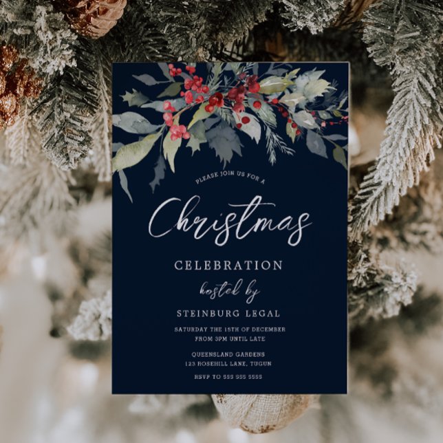 Festive Navy Corporate Office Christmas Party  Invitation (Creator Uploaded)