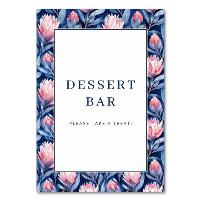 Festive Navy Floral Protea Border Table Number (Front)