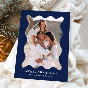 Festive Navy Retro Photo Frame Merry Christmas Holiday Card