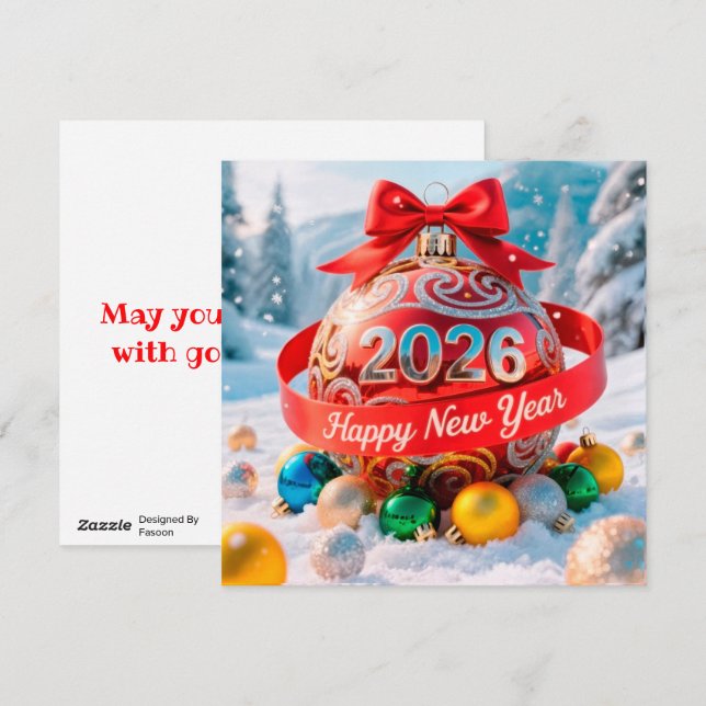 Festive New Year 2026 holiday Card (Front/Back)
