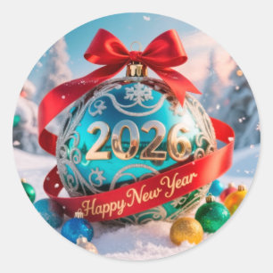 Festive New Year 2026 holiday Classic Round Sticker