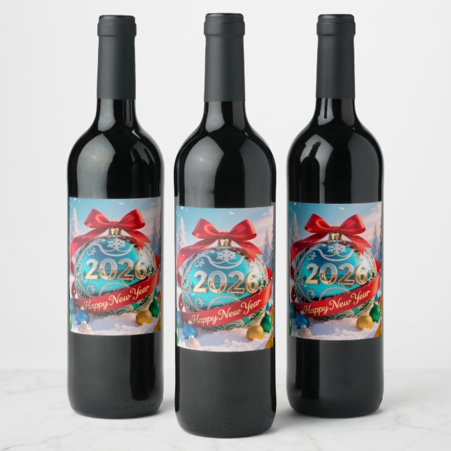 Festive New Year 2026 holiday Wine Label (Bottles)