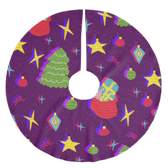 Festive New Year Christmas Pattern Brushed Polyester Tree Skirt (Front)