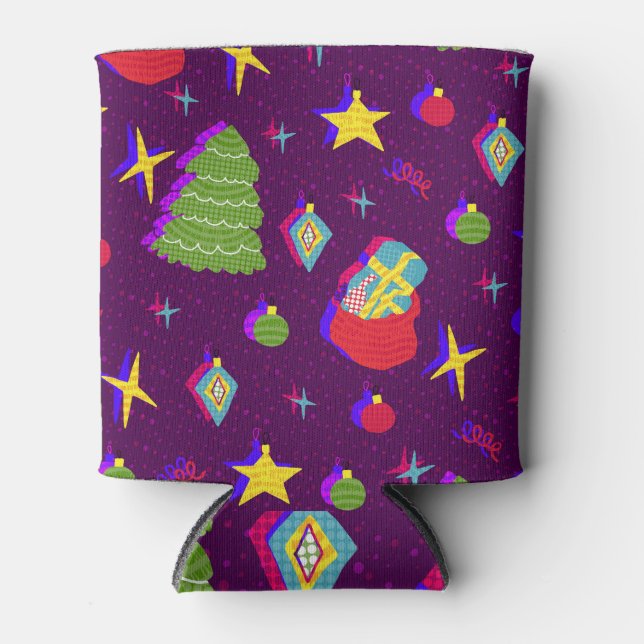 Festive New Year Christmas Pattern Can Cooler (Front)
