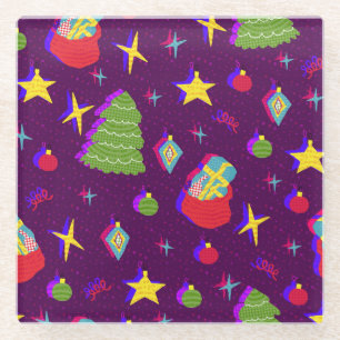 Festive New Year Christmas Pattern Glass Coaster