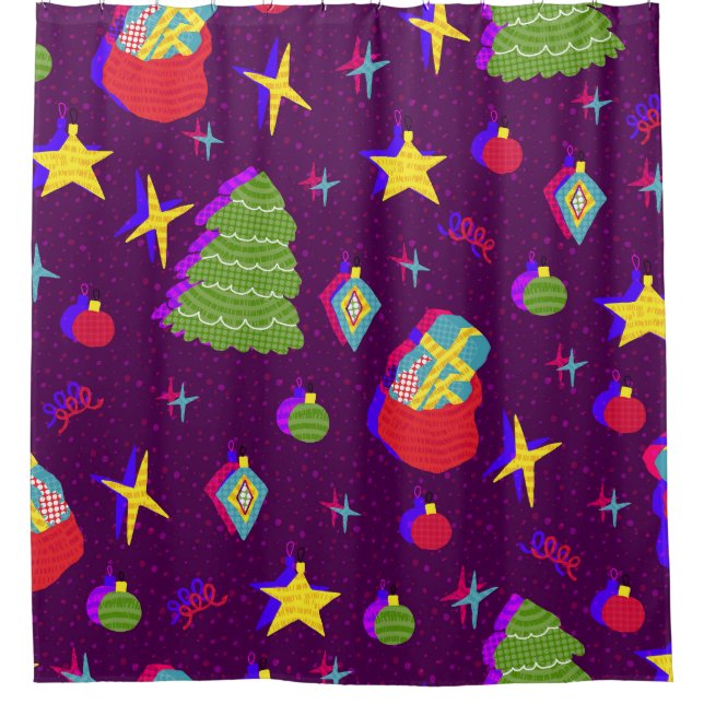 Festive New Year Christmas Pattern Shower Curtain (Front)
