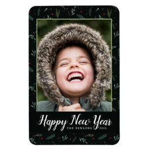 Festive New Year Leaves Berries Photo Magnet