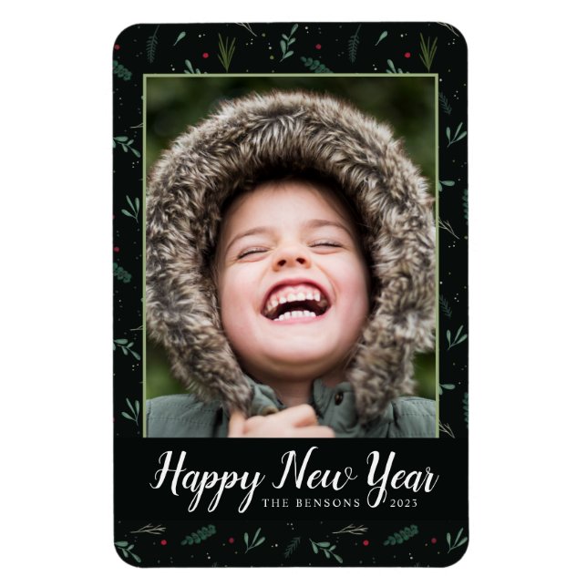 Festive New Year Leaves Berries Photo Magnet (Vertical)