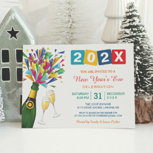 Festive New Year's Eve Bash Colourful Confetti Invitation
