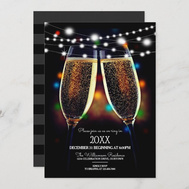 Festive New Year's Eve Party Invitation (Front/Back)