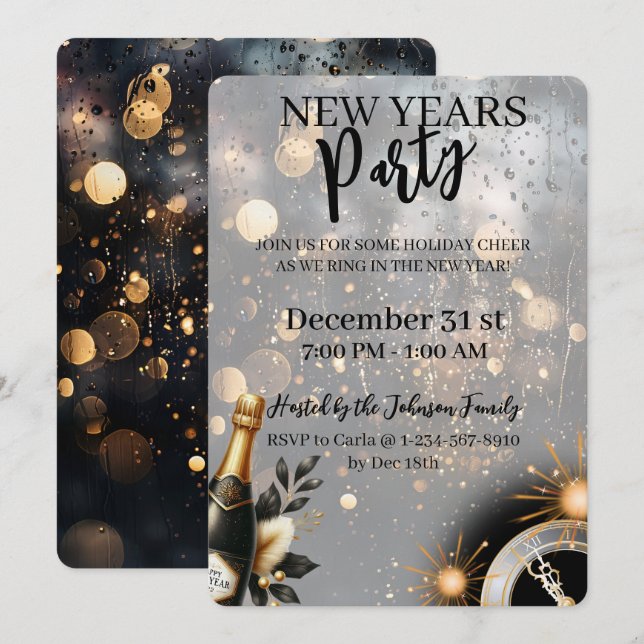 Festive New Year's Party Invitation (Front/Back)