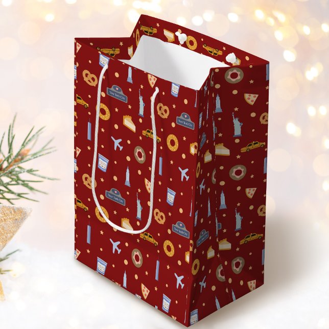 Festive New York City Pattern Christmas Red Medium Gift Bag (Creator Uploaded)
