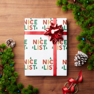 Festive 'Nice List' Christmas Colourful Typography Wrapping Paper