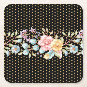 Festive Night Blooms Square Paper Coaster