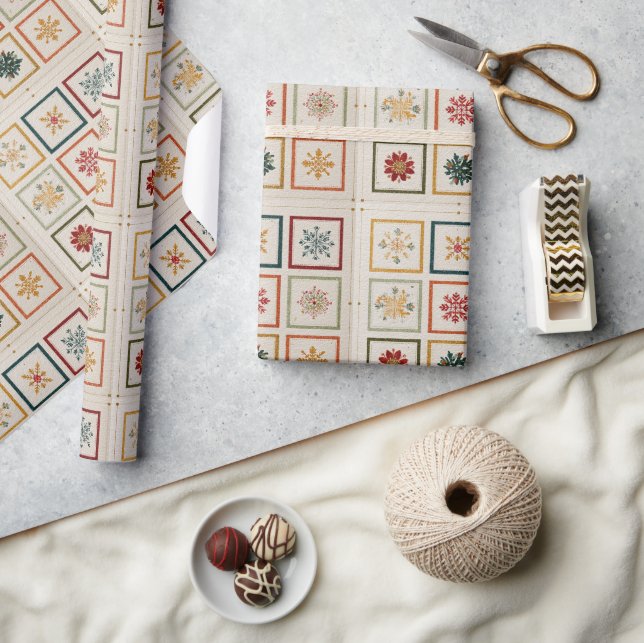 Festive Nine-Square Holiday Motif Design Wrapping Paper (Crafts)