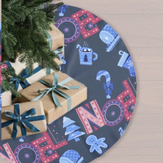 Festive Noel Lettering Blue Red Christmas Brushed Polyester Tree Skirt (Creator Uploaded)