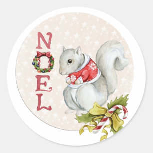 Festive Noel Squirrel Classic Round Sticker