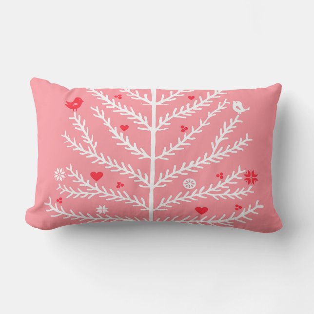 Festive Nordic Christmas Tree Deer Pink  Lumbar Cushion (Front)