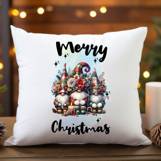 Festive Nordic Gnome Trio with Candles and Winter  Cushion