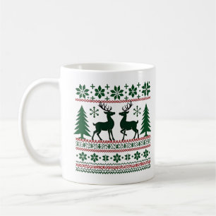 Festive Nordic Reindeer Pattern Men's Christmas Coffee Mug