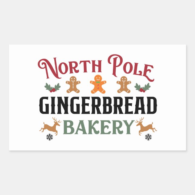 Festive North Pole Gingerbread Bakery  Rectangular Sticker (Front)