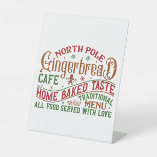 festive North pole gingerbread cafe  Pedestal Sign
