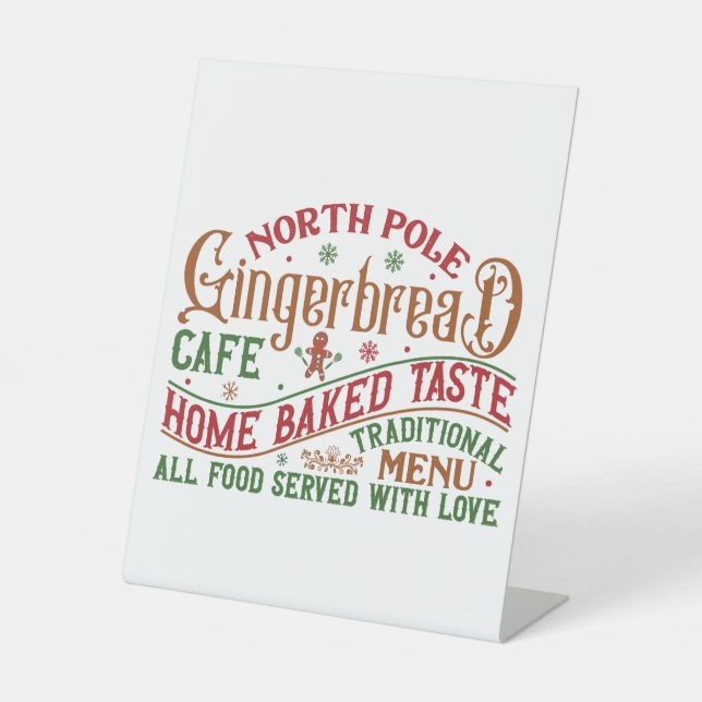 festive North pole gingerbread cafe  Pedestal Sign (Front)