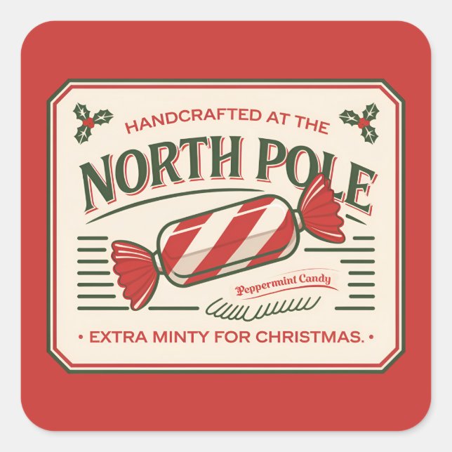 Festive North Pole peppermint Christmas Square Sticker (Front)