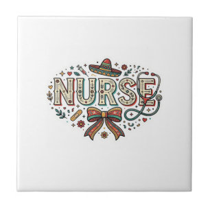 Festive Nurse Vintage Engraving Shirt Design_1 Ceramic Tile
