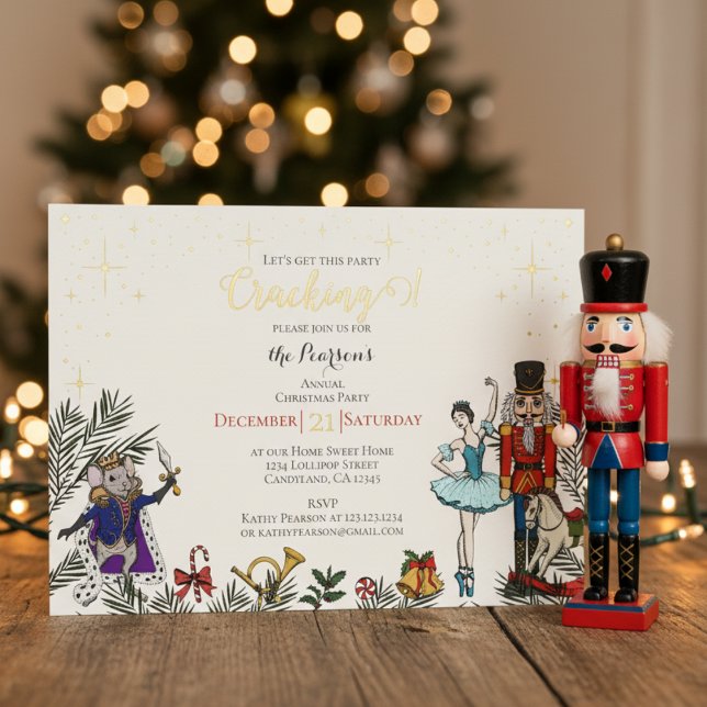 Festive Nutcracker Ballet Christmas Party Ivory (Festive The Nutcracker Ballet Christmas Holiday Party Foil Invitations. Elegant Nutcracker Drawings)