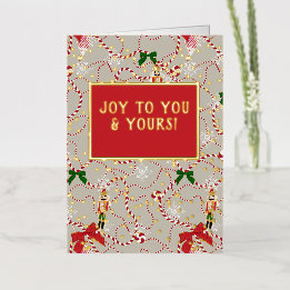 Festive Nutcracker Candy Cane Warm Greige Holiday Foil Greeting Card