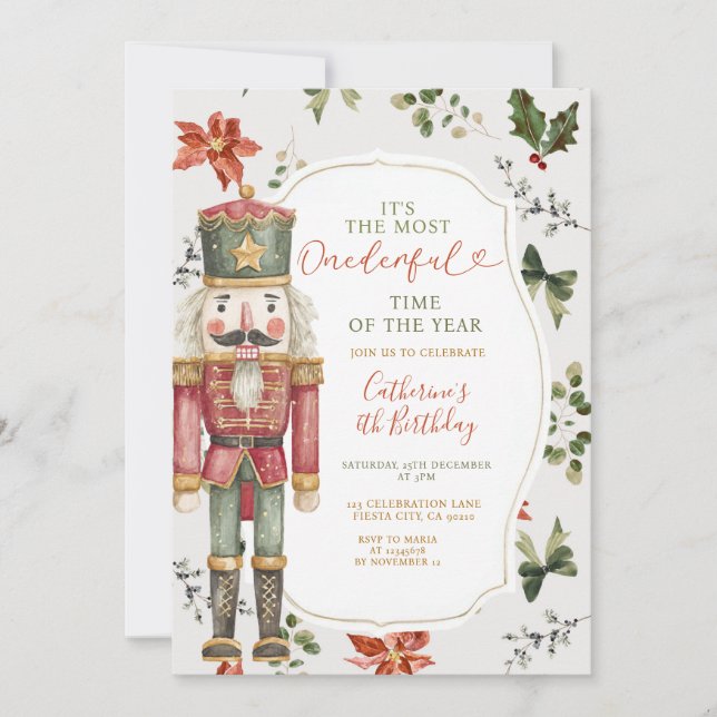 Festive Nutcracker Christmas Elegant Greenery Invitation (Front)