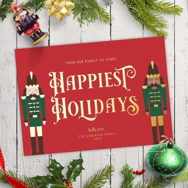 Festive Nutcracker Christmas Red Non-Photo Gold Foil Holiday Card (Creator Uploaded)