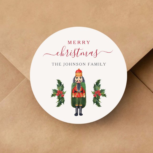 Festive Nutcracker Merry Christmas Classic Round Sticker (Festive Nutcracker Merry Christmas Classic Round Sticker)