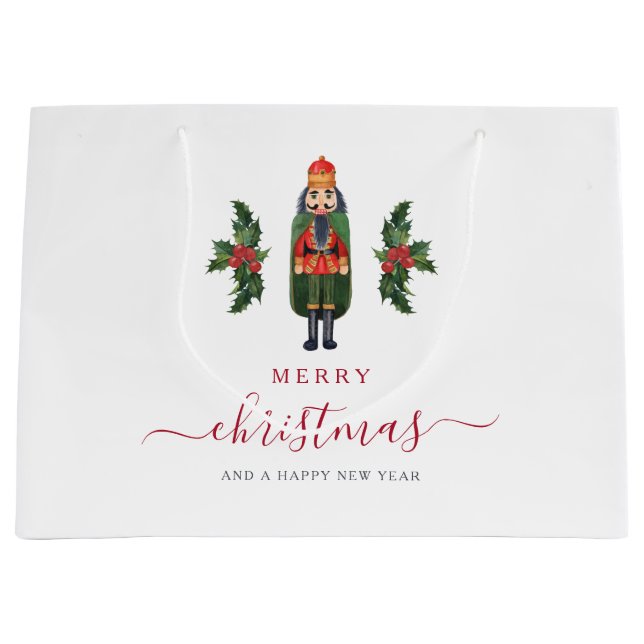 Festive Nutcracker Merry Christmas Large Gift Bag (Front)