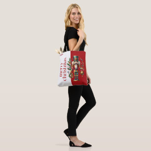 Festive Nutcracker Merry Christmas Typography Tote Bag