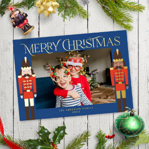Festive Nutcrackers Christmas Frame Photo Foil Holiday Card