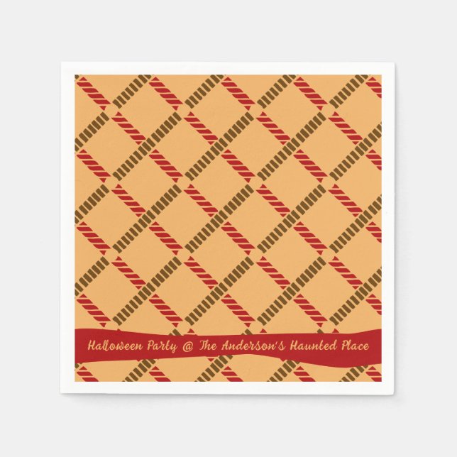 Festive Ochre Retro Rope Check Halloween Party Napkin (Front)