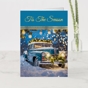 Festive Old Car Foil Greeting Card