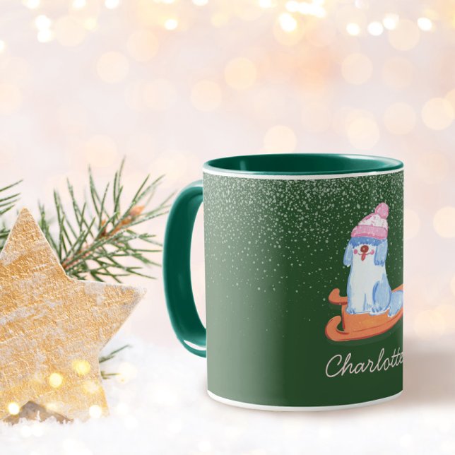 Festive Old English Sheepdog Name Christmas Green Mug (Creator Uploaded)