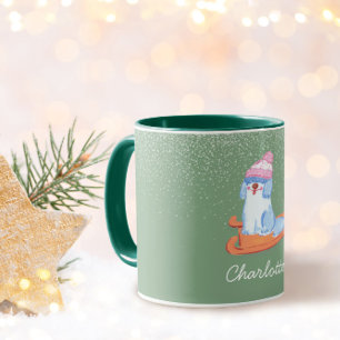 Festive Old English Sheepdog Name Pistachio Green Mug