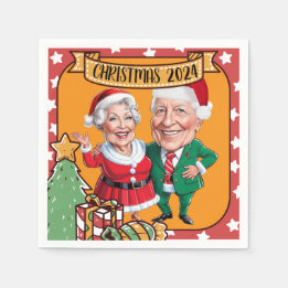Festive Orange and Red Custom Caricature Design Napkin