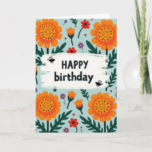 Festive Orange Bloom Birthday Card