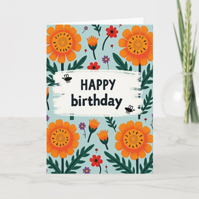 Festive Orange Bloom Birthday Card (Front)