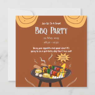 Festive Orange Brown BBQ Party Flat Card