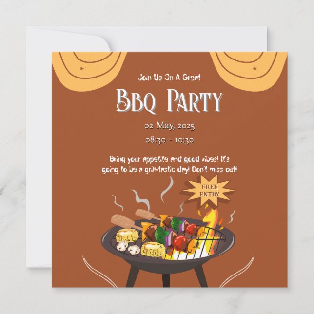 Festive Orange Brown BBQ Party Flat Card (Front)
