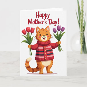 Festive Orange Cat Tulip Card
